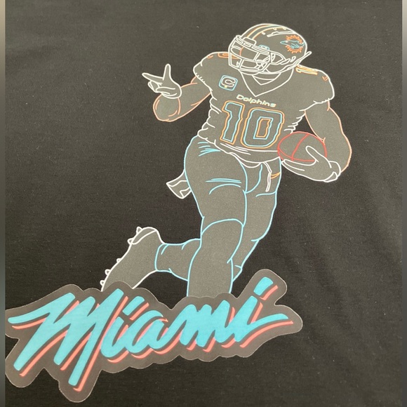 Miami Dolphins NFL Tyreek Hill Miami Nights Peace Cheetah Men’s Black Tee - Picture 2 of 4